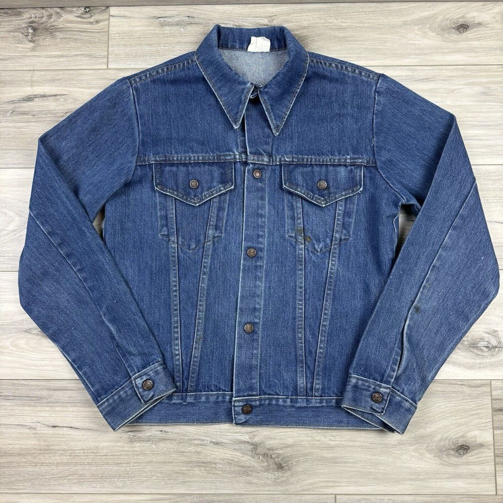 Vintage 70s JCPenney Denim Jacket Men's 40L Indigo Dagger Collar‎